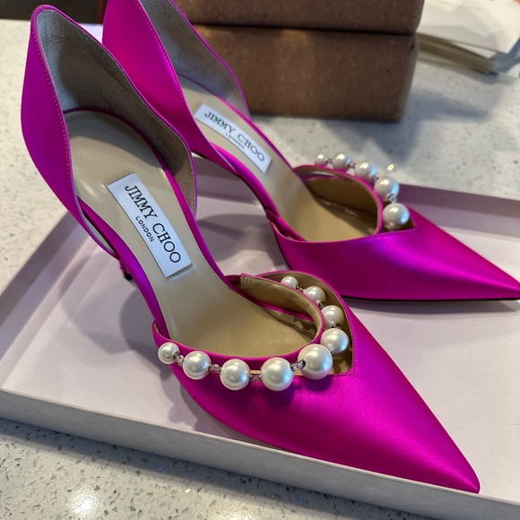 Jimmy Choo Aurelie 85 pearl and satin pumps - Picture 3 of 6